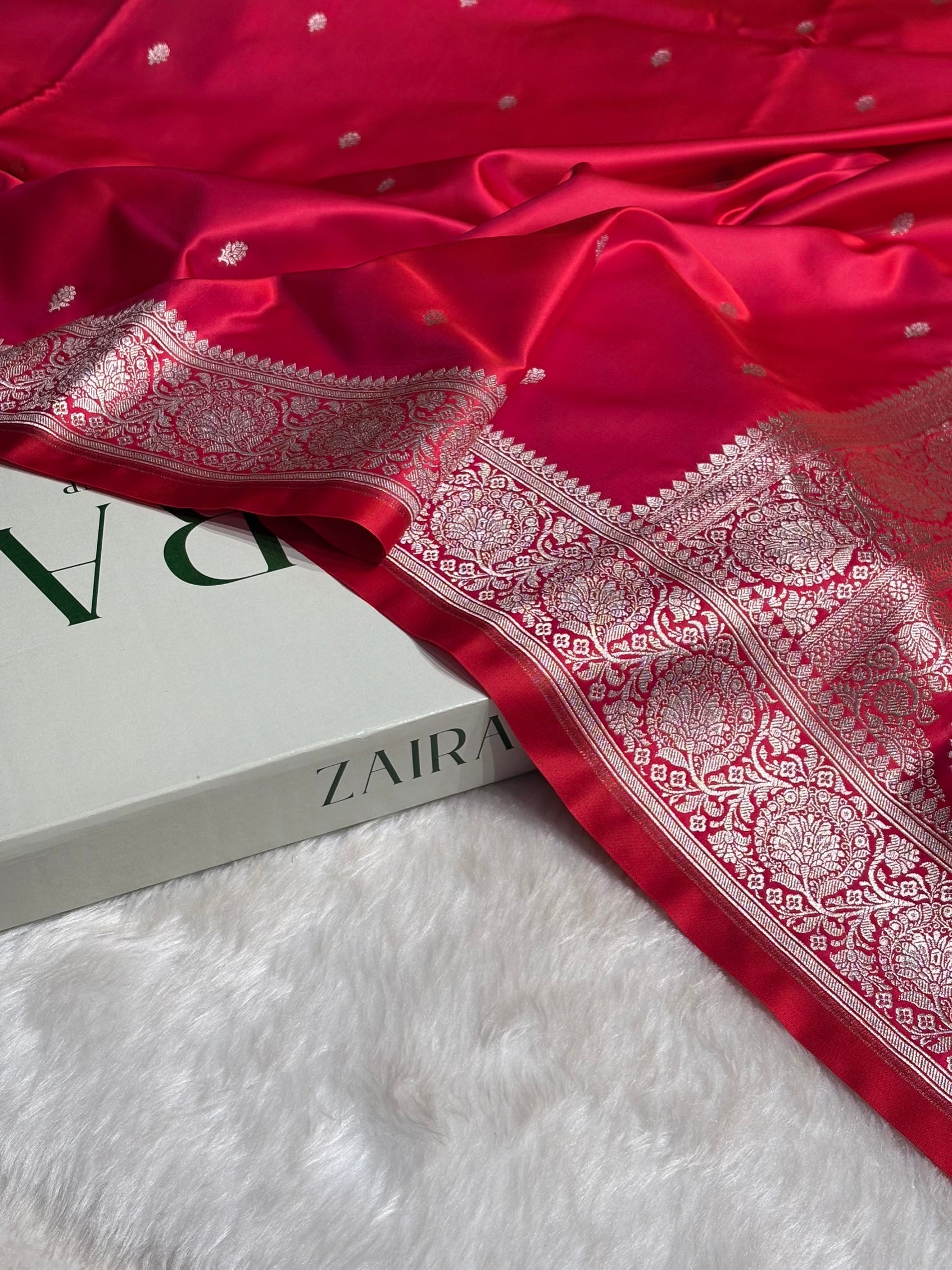 Reddish Pink Floral Boota With Floral Border Mashru Silk Saree MSM-81