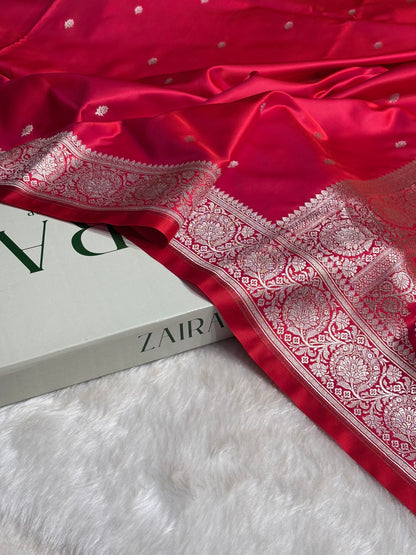 Reddish Pink Floral Boota With Floral Border Mashru Silk Saree MSM-81