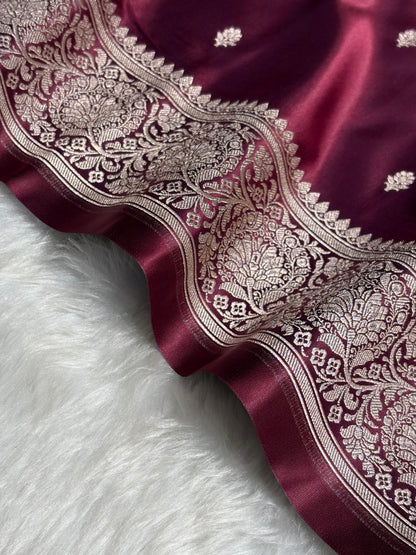 Wine Floral Boota With Floral Border Mashru Silk Saree MSM-81