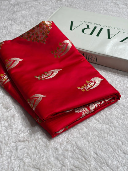 Red Shades Banarasi Boota Pattern Minakari Floral Mashru Silk Saree MSM-121