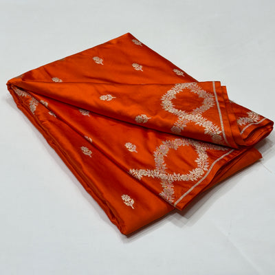 Orange Scallop Floral Booti Mashru Silk Saree
