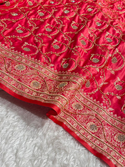 Banarasi Gajri Shades Jaal Pattern With Swarovski Stone & Zardozi Satin Katan Silk Saree BSK55