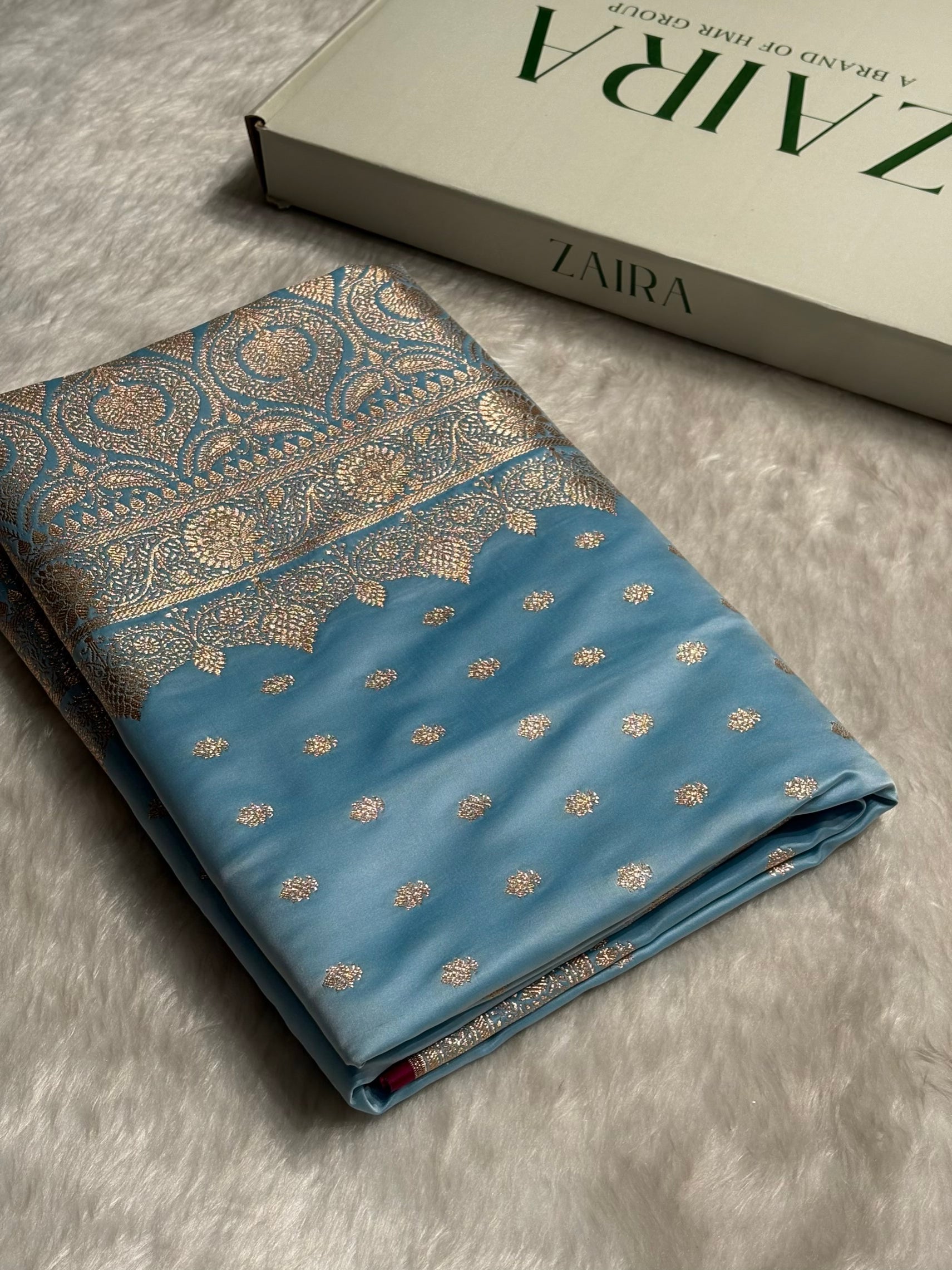 Sky Blue Shades Booti Katan Silk Saree SK07