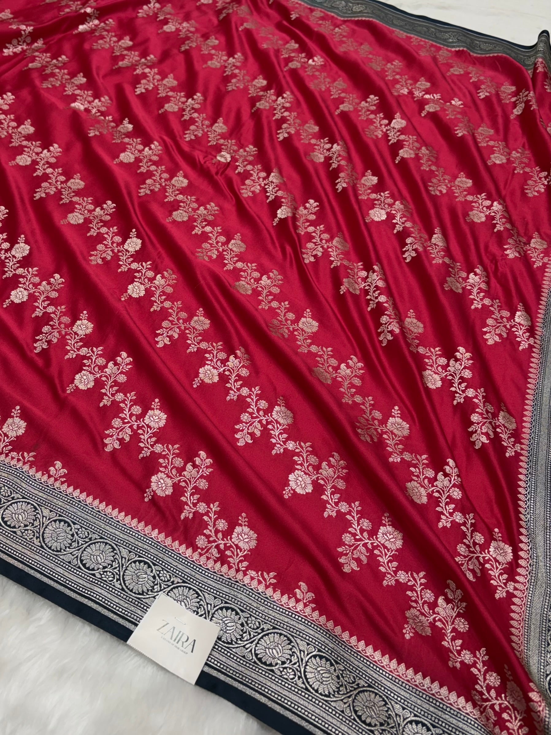 Contrast Ruby Pink Banarasi Cross Mashru Silk Saree MS01