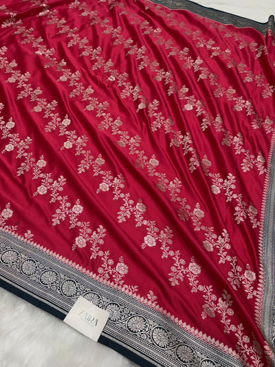 Contrast Ruby Pink Banarasi Cross Mashru Silk Saree MS01