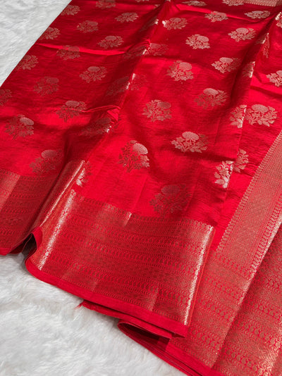 Red Flower Booti Pure Caramel Silk Saree CS-12