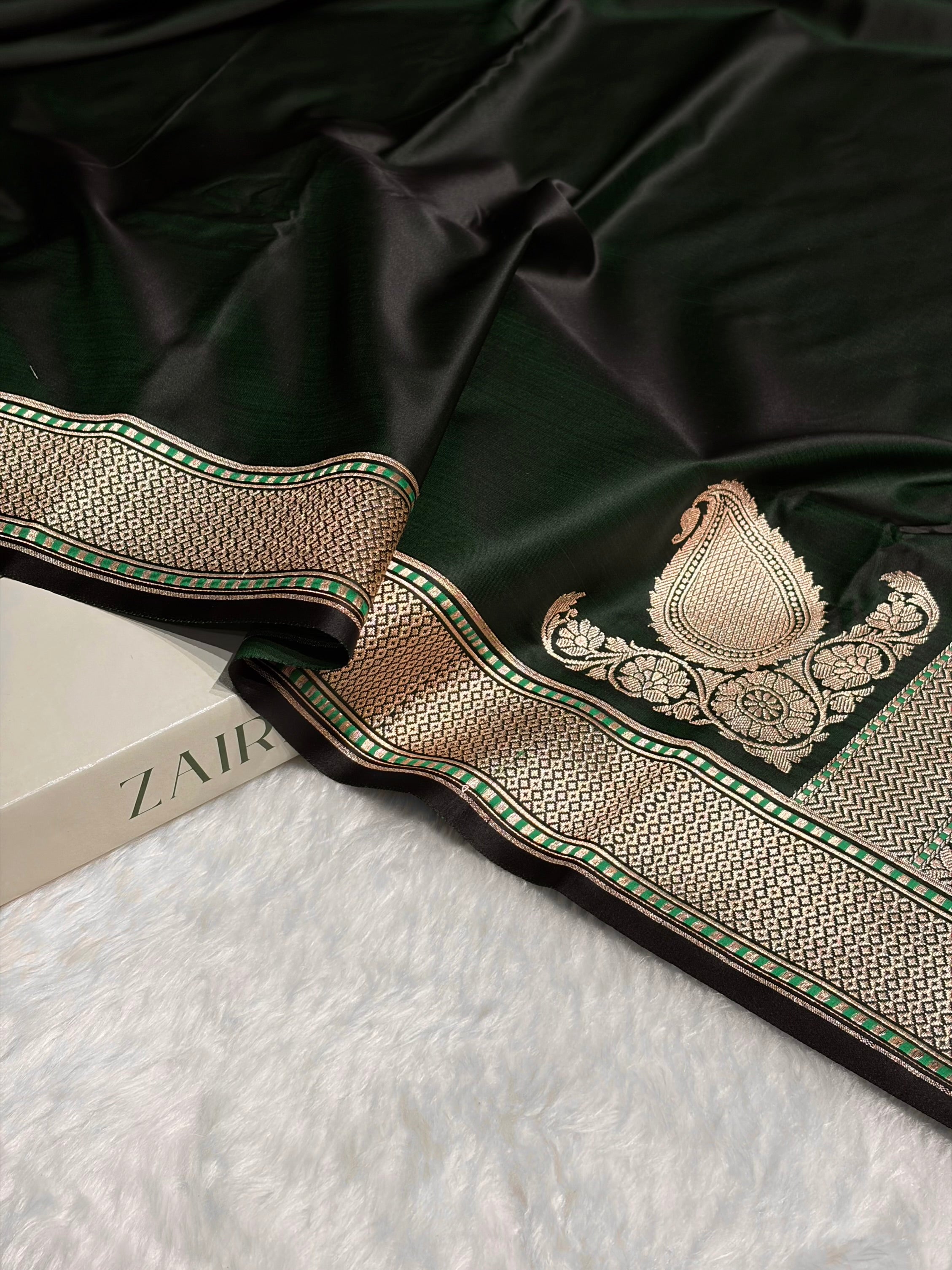 Plain Mashru with Dark Bottle Green Shades MSM-51