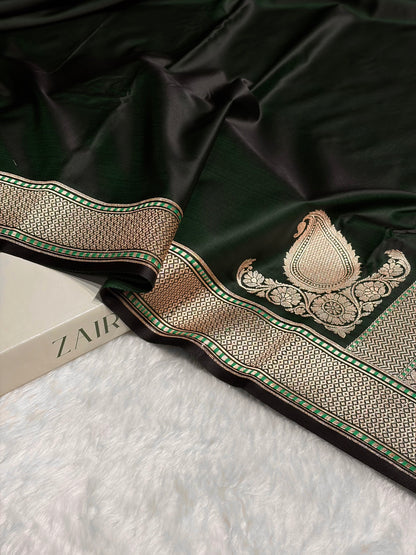 Plain Mashru with Dark Bottle Green Shades MSM-51