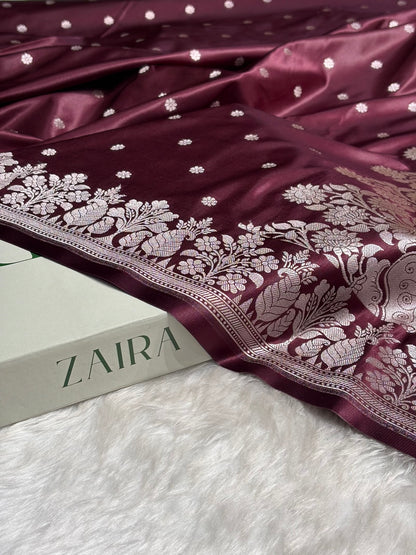 Garnet Shades Floral Boota With Floral Border Mashru Silk Saree MSM 79