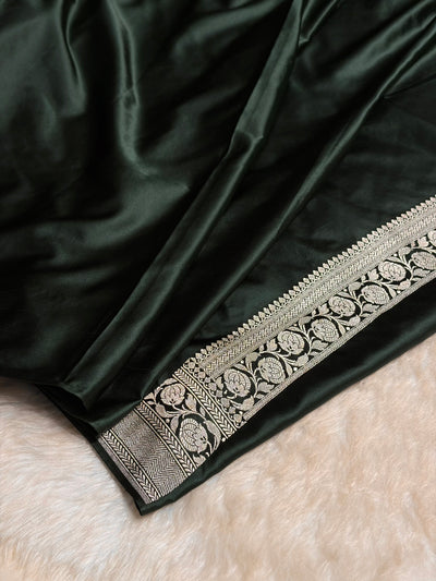 Contrast Dusty Mustard With Dark Bottle Green Minakari Boota Mashru Silk Saree MCS35