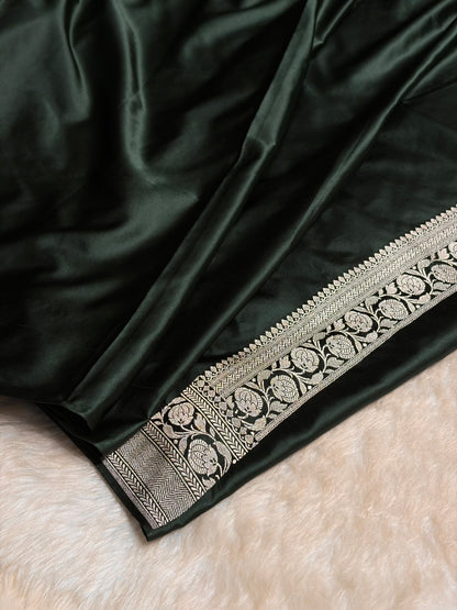 Contrast Dusty Mustard With Dark Bottle Green Minakari Boota Mashru Silk Saree MS35