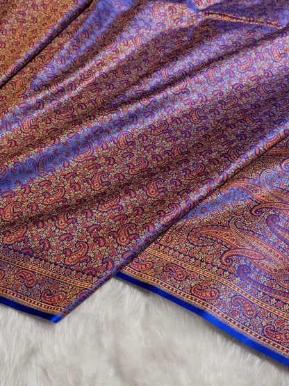 Royal Blue Jamawar Tanchoi Katan Silk Saree SKTM-11