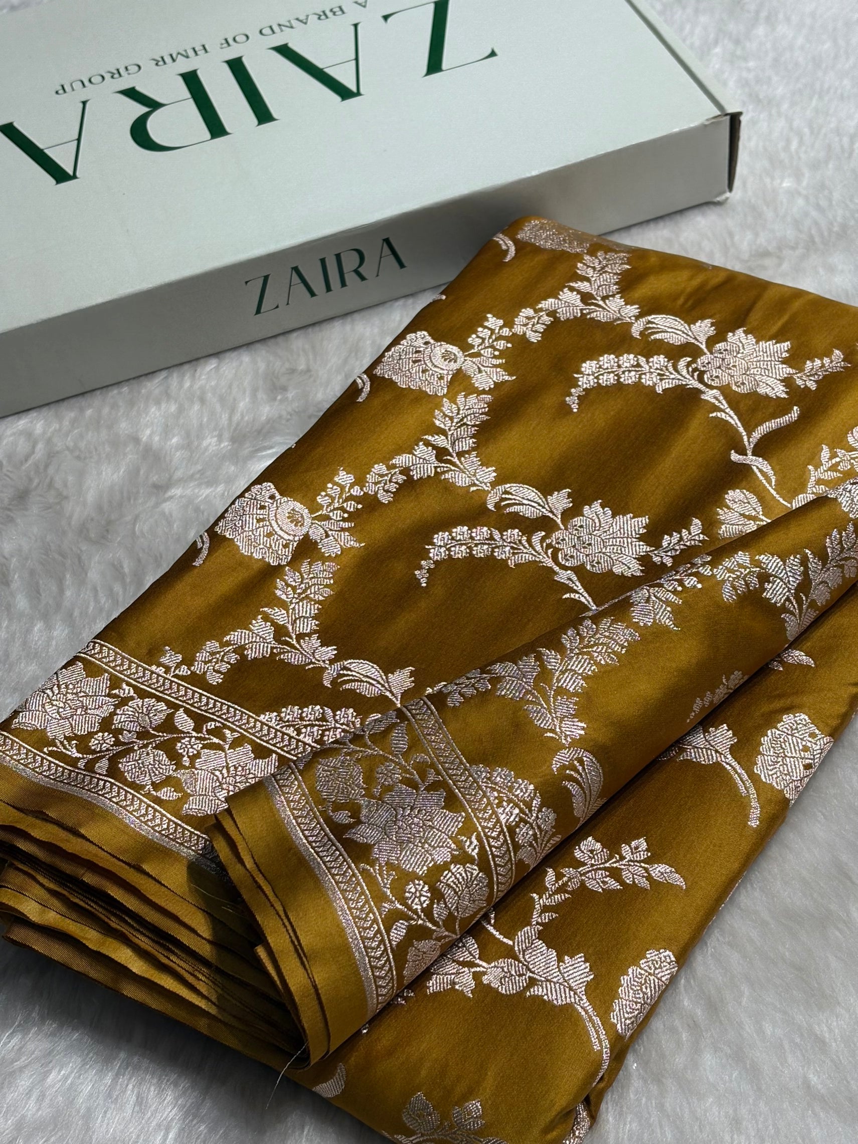 Mustard Shades Jaal Mashru Silk Saree