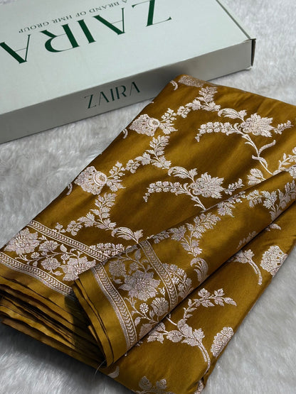 Mustard Shades Jaal Mashru Silk Saree