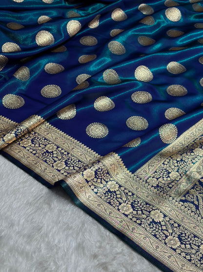 Peacock Shades Banarasi Satin Silk Saree SS33
