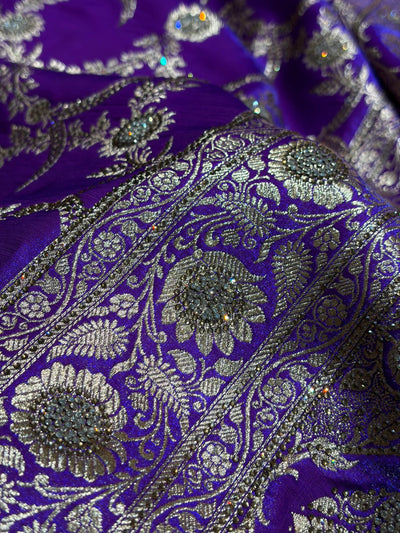 Purple Shades Swarovski Work Jaal Pattern Satin Silk Saree BSS18