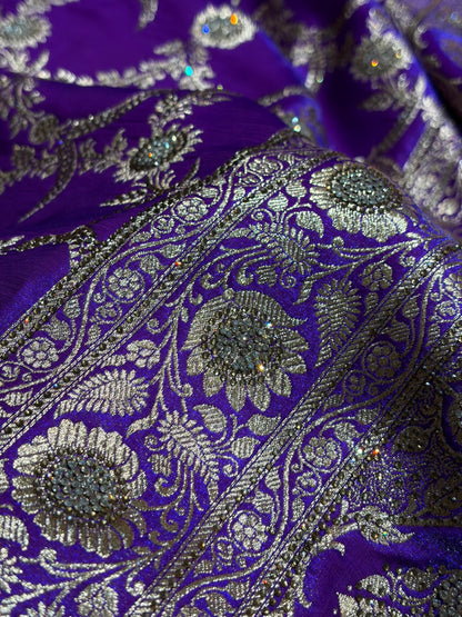 Purple Shades Swarovski Work Jaal Pattern Satin Silk Saree BSS18