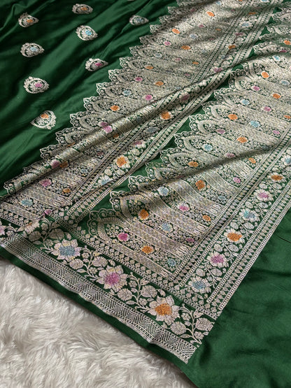 Bottle Green Shades Minkari Boota Mashru Silk Saree MCS24