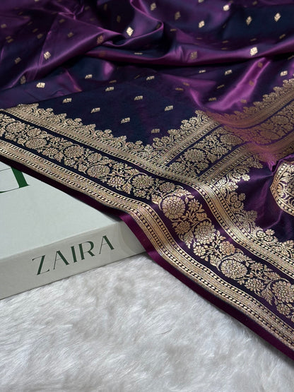 Purple Shades Booti Pattern Satin Katan Silk Saree SK51