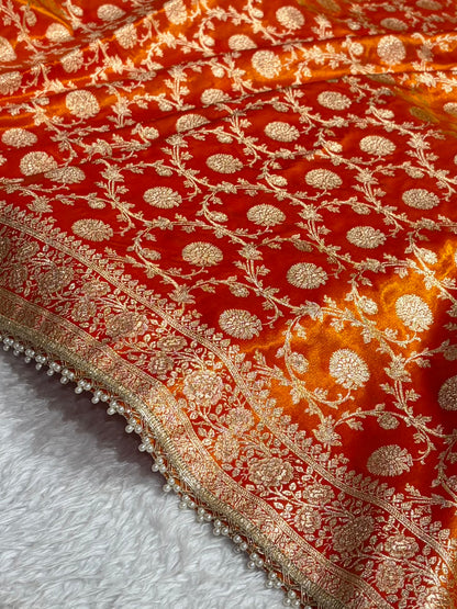 Banarasi Fire Gold Satin Silk Saree with Gota Patti SSGP15