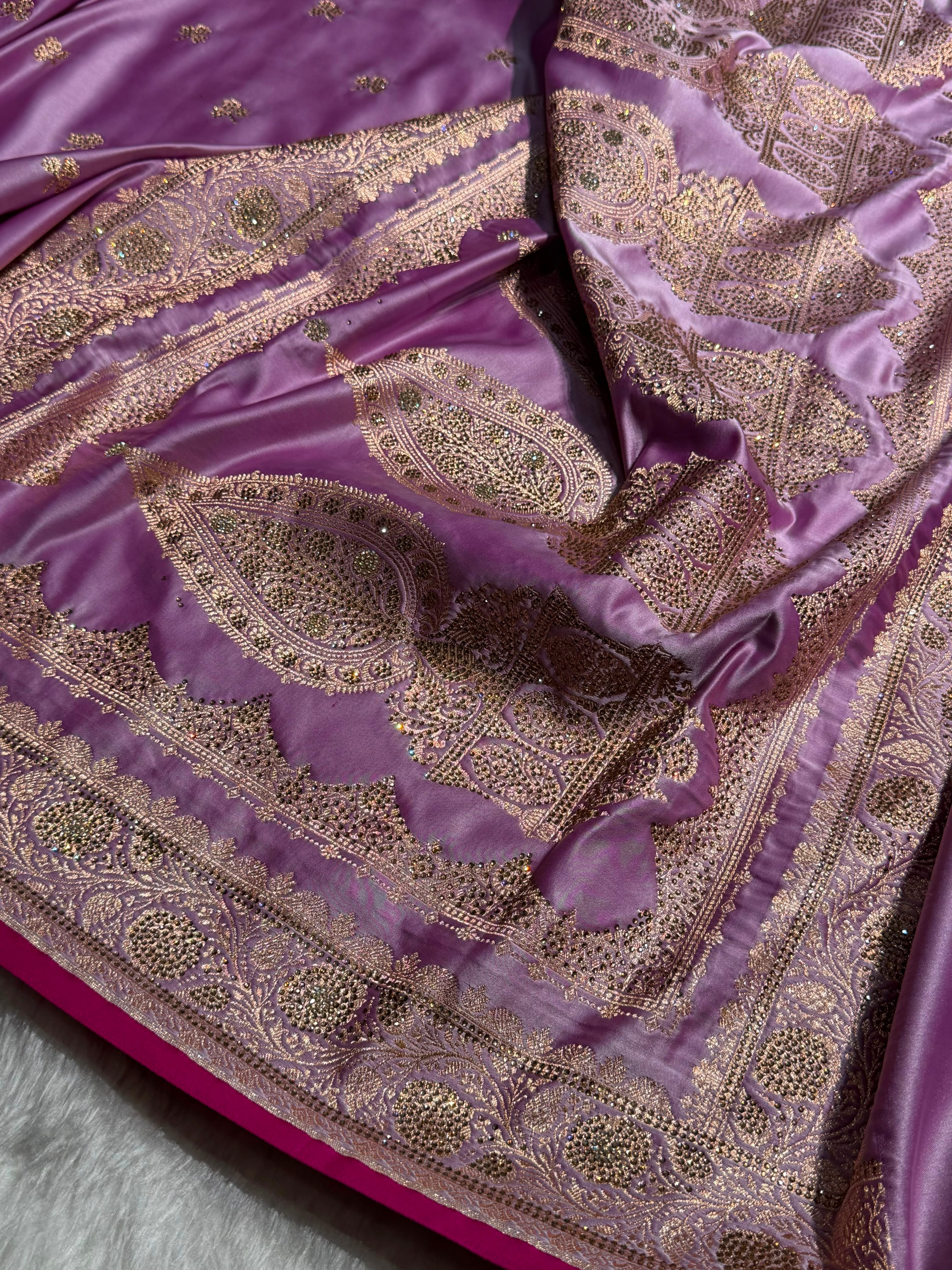 Banarasi Lavender Booti With Swarovski Work Katan Silk Saree BSK09