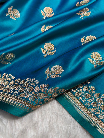 Banarasi Peacock Floral Booti With Swarovski Work Katan Silk Saree BSK23