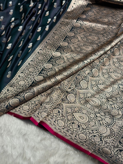 Dark Rama Shades Floral Booti Mashru Silk Saree MSM-69