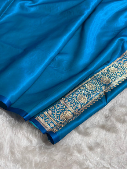 Satin Silk Saree Jaal in Firozi Shades SS23