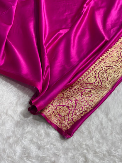 Cross Magenta with Jaal Pattern Satin Katan Silk Saree SK67