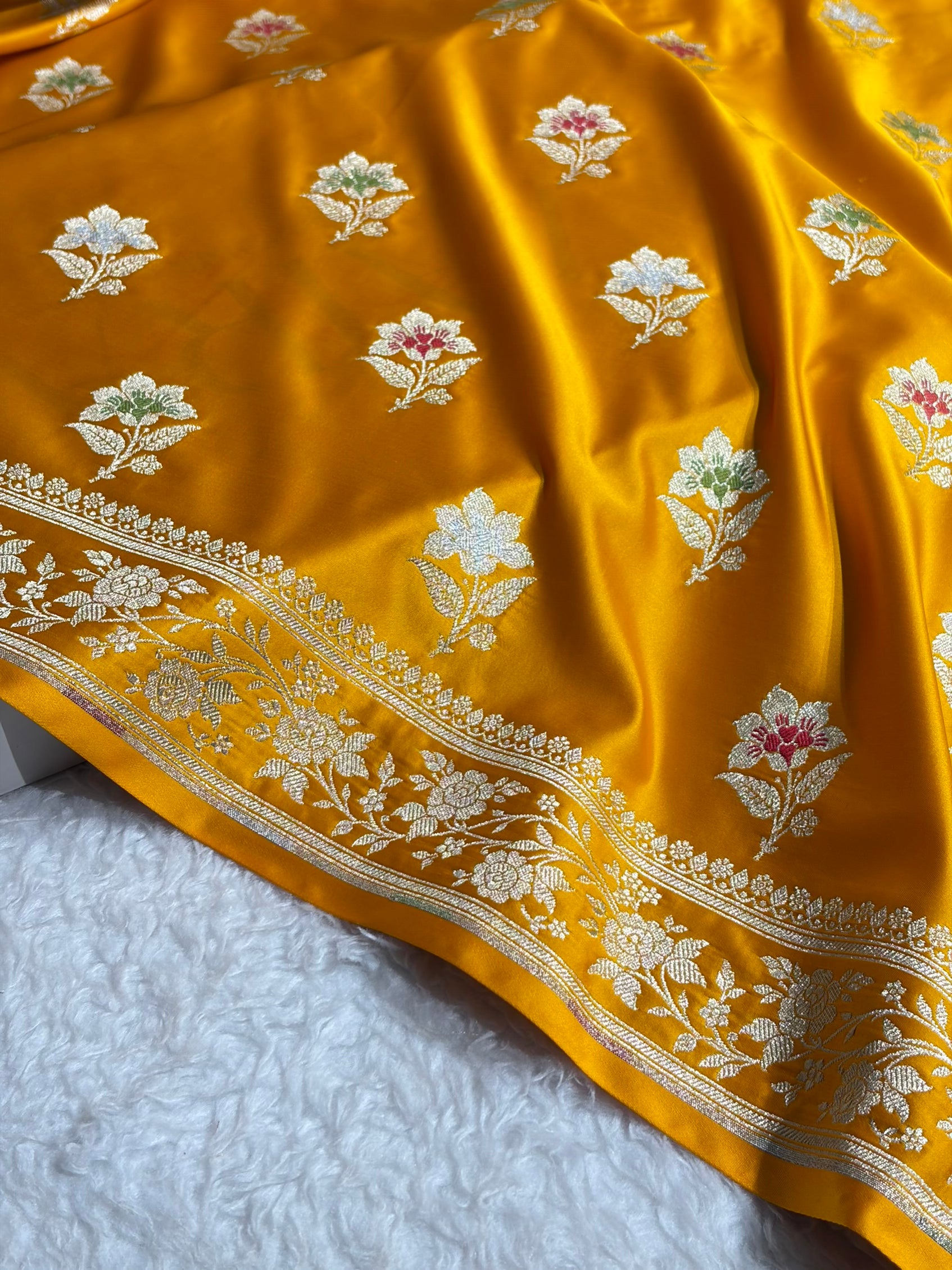 Premium Banarasi Satin Katan Saree With Minakari Boota in Mustard Shades SK112