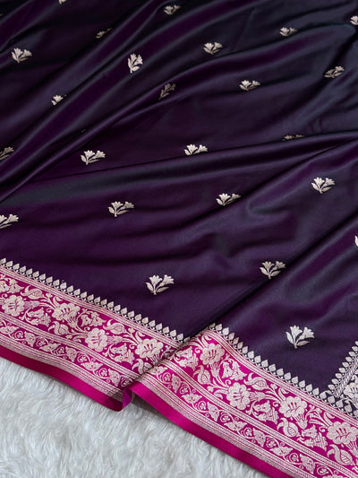 Contrast Navy Blue/ Rani Shades Banarasi Booti Pattern Mashru Silk Saree MSM-138