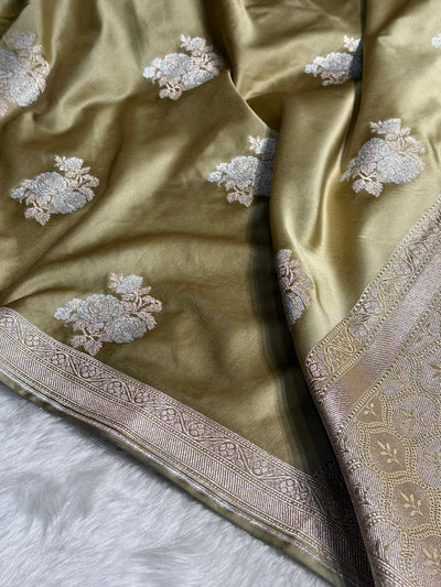 Dark Tusser Sona Rupa Floral Motif Mashru Silk Saree MCS50
