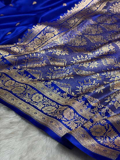 Royal Blue Booti Pattern Satin Katan Silk Saree SK66