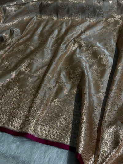 Beige Jaal Pattern Satin Katan Silk Saree SK25