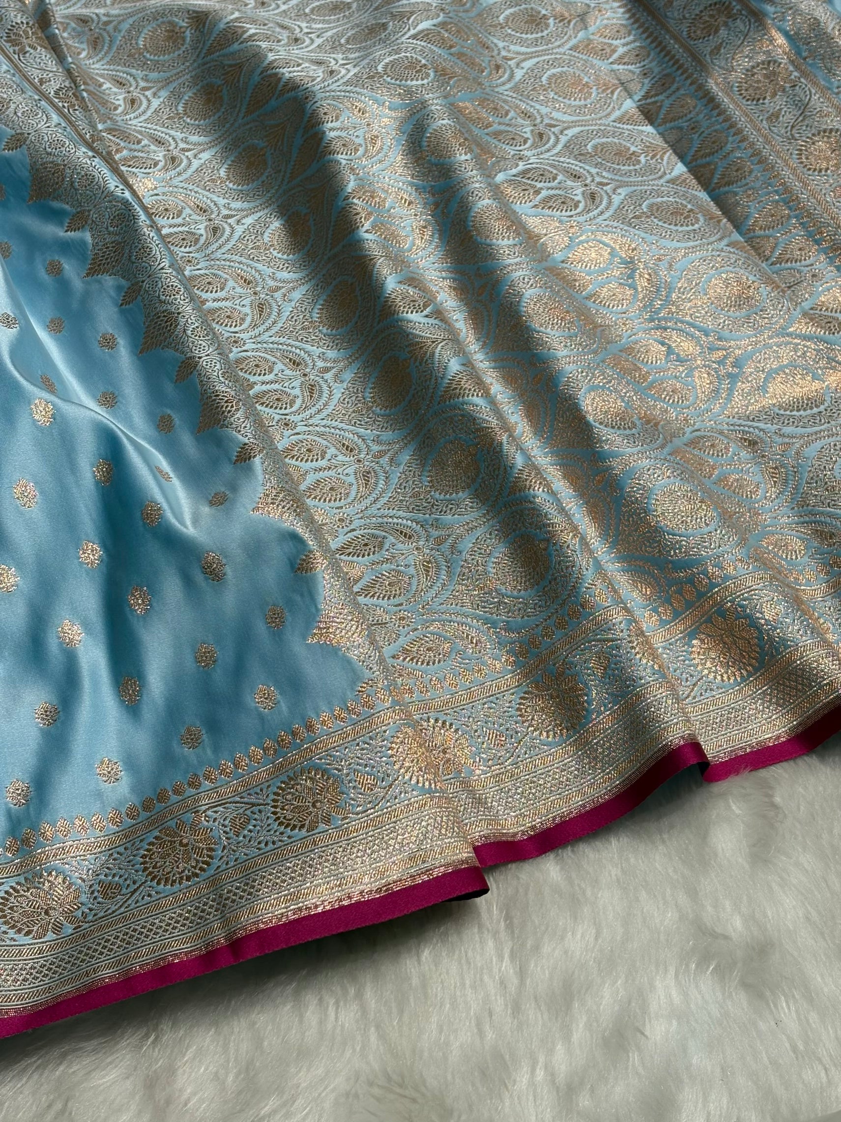 Sky Blue Shades Booti Katan Silk Saree SK07