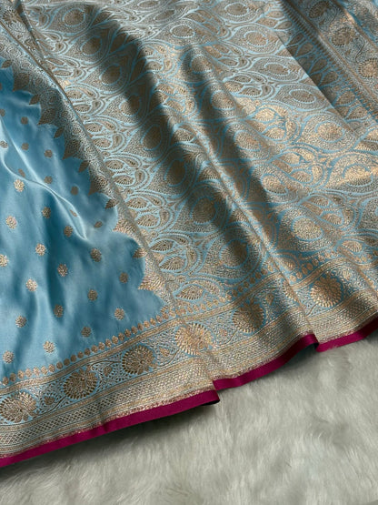 Sky Blue Shades Booti Katan Silk Saree SK07