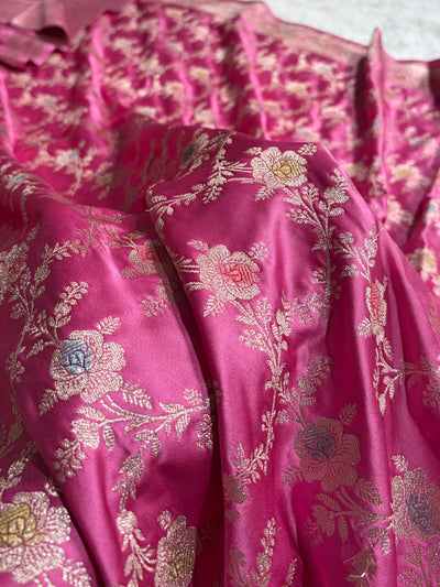 Dusty Pink Shades Banarasi Minakari Floral Jaal Mashru Silk Saree MCS28