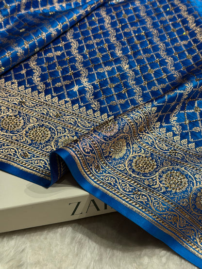 Firozy Banarasi Brocade With Swarovski Work Soft Katan Silk Saree - BSK44