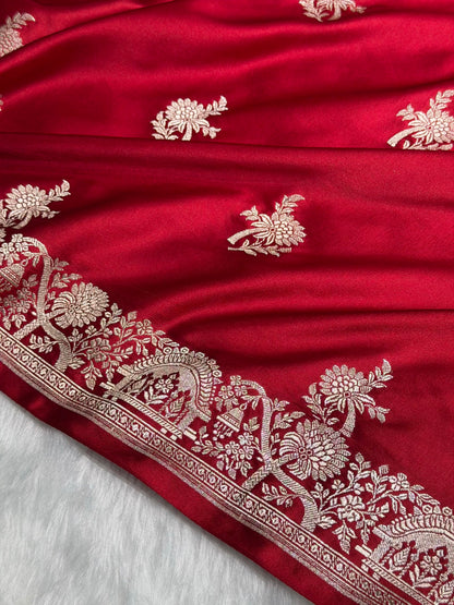 Banarasi Maroon Shades Floral Mashru Silk Saree MS86