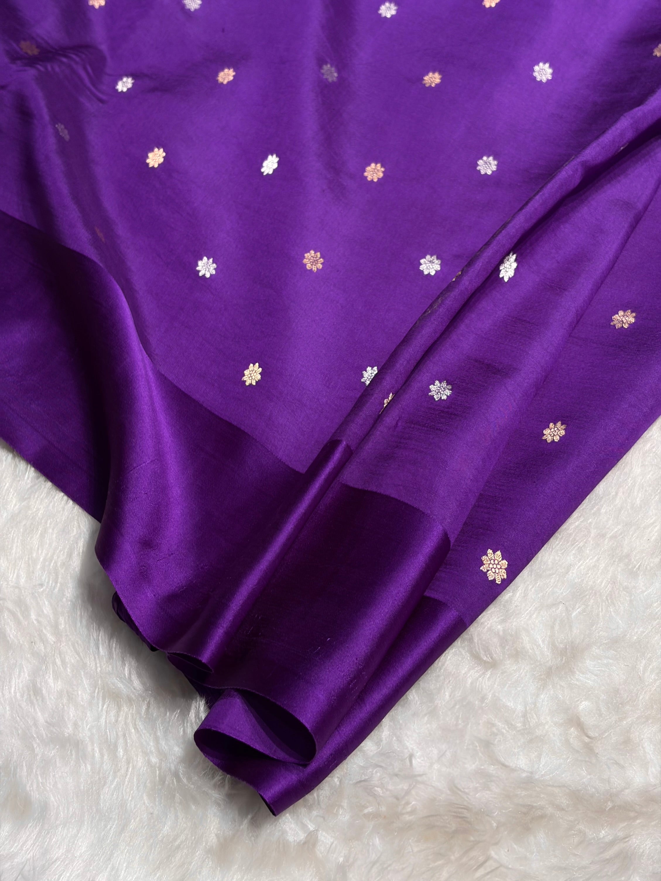 Purple Shade Handwoven Kaduwa Pure Katan Raw Mango Silk RM-05