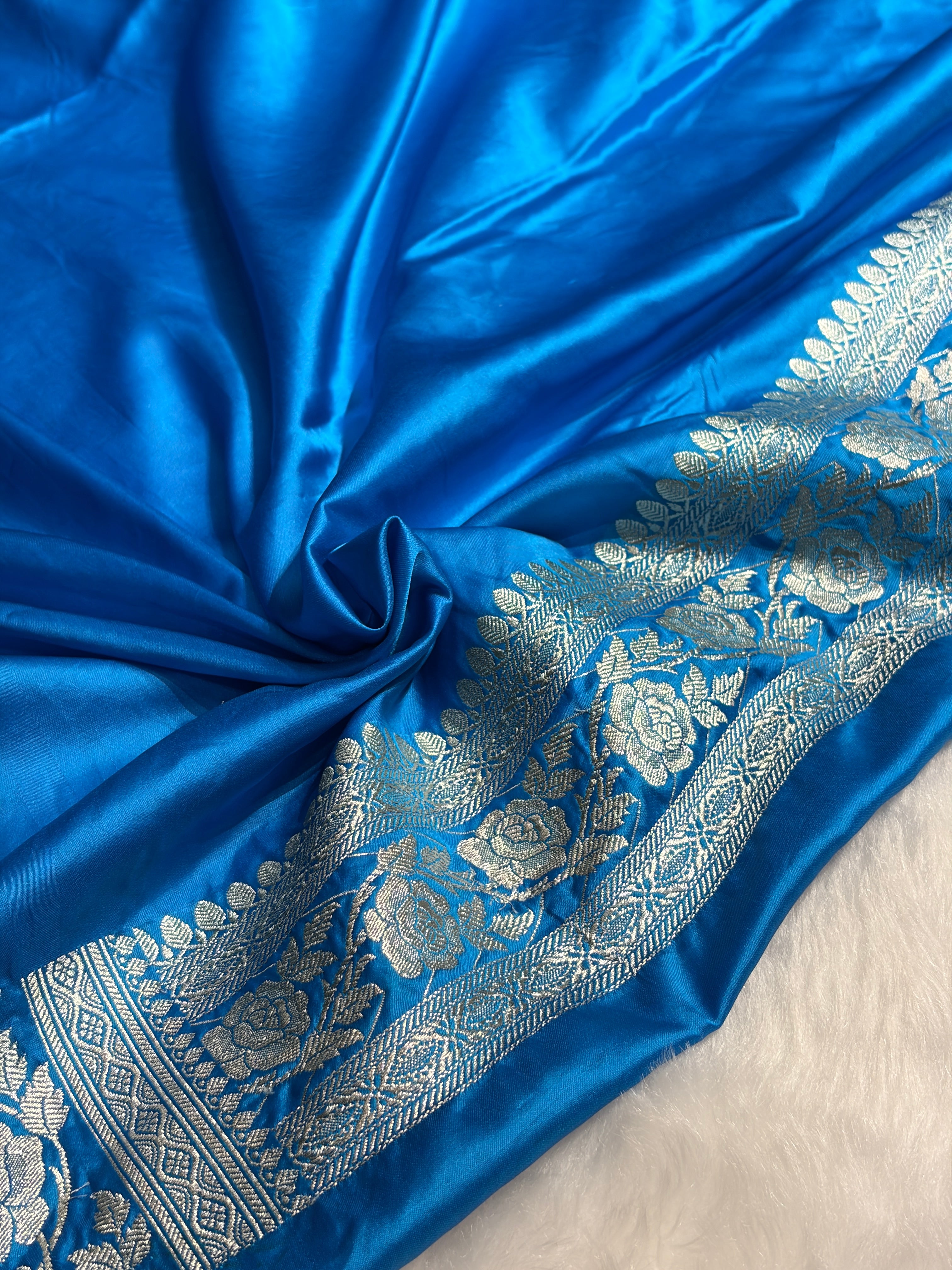 Firozi Rose Motif Mashru Silk Saree MS14