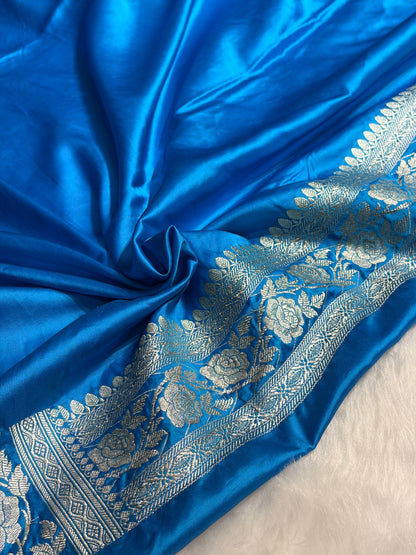 Firozi Rose Motif Mashru Silk Saree MS14