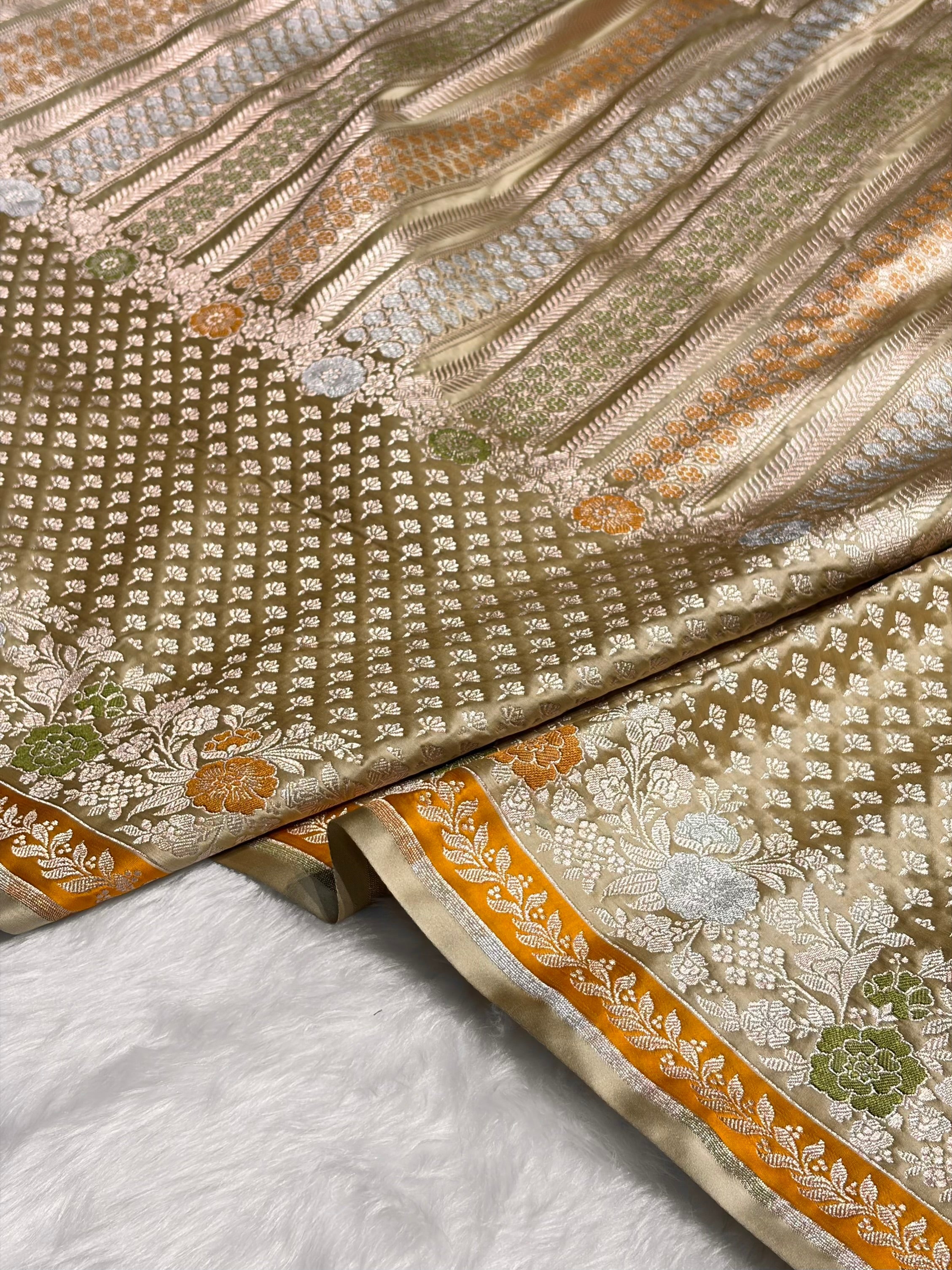 Tusser Shades Floral Minakari Skirt Border Mashru Silk Saree MSM-83