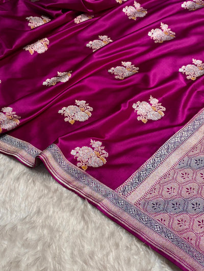 Wine Sona Rupa Minakari Floral Motif Mashru Silk Saree MCS50