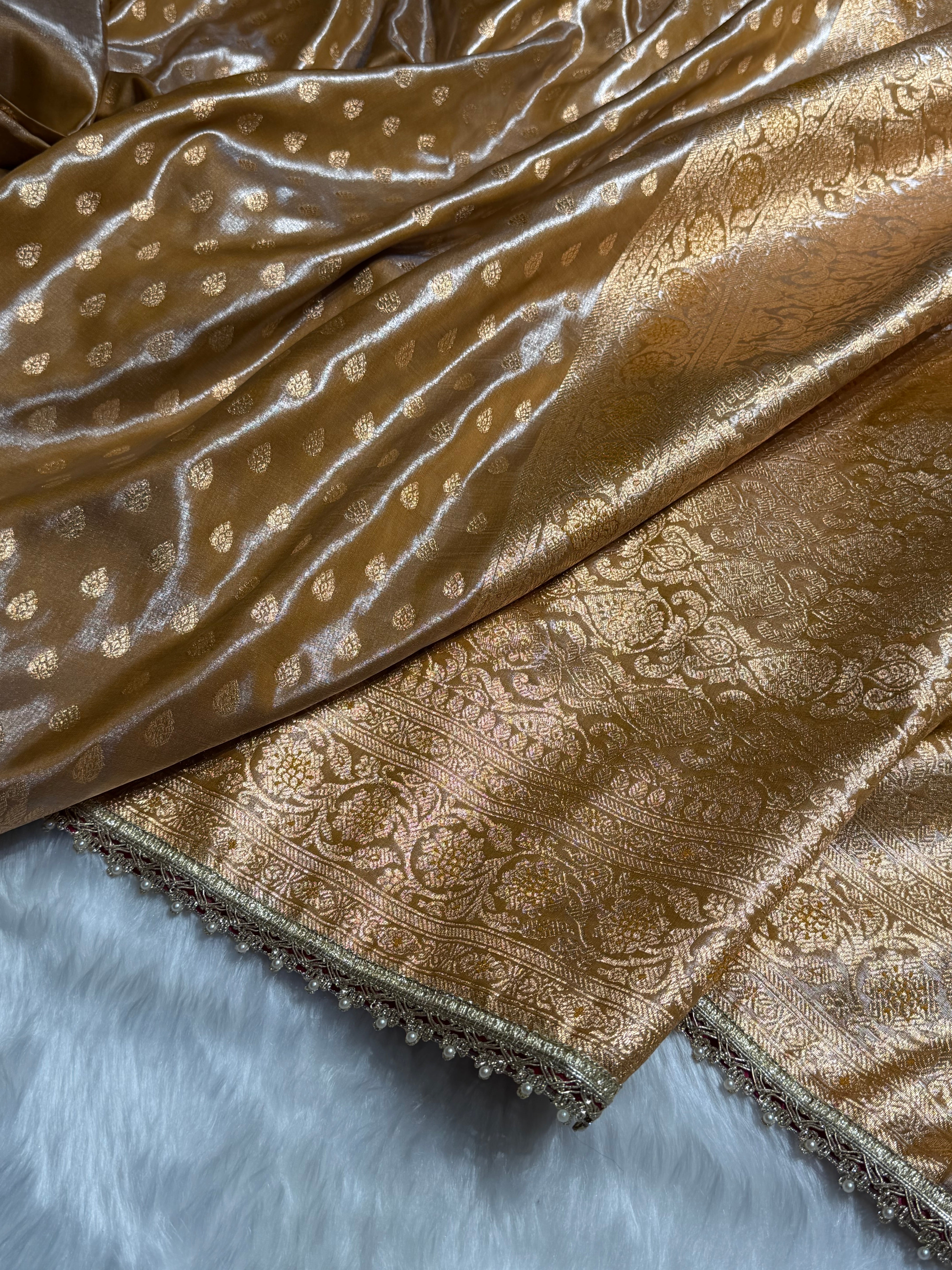 Banarasi Beige Booti With Gotta Patti satin Silk Saree SSGP01