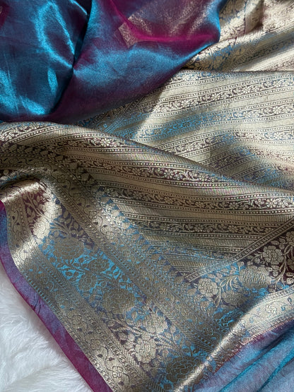 Purple Magenta Blue Shades Pure Tissue Silk Saree with Brocade Blouse PT-08