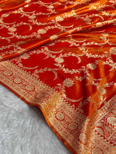 Satin Silk Banarasi Jaal In Fire Gold Shades SS18