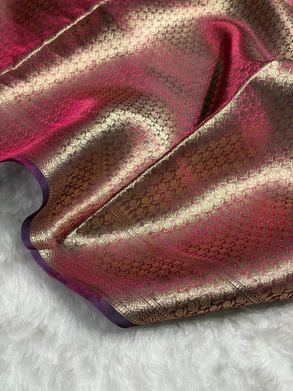 Cross Wine Shades Pure Tissue Silk Saree with Brocade Blouse PT-31