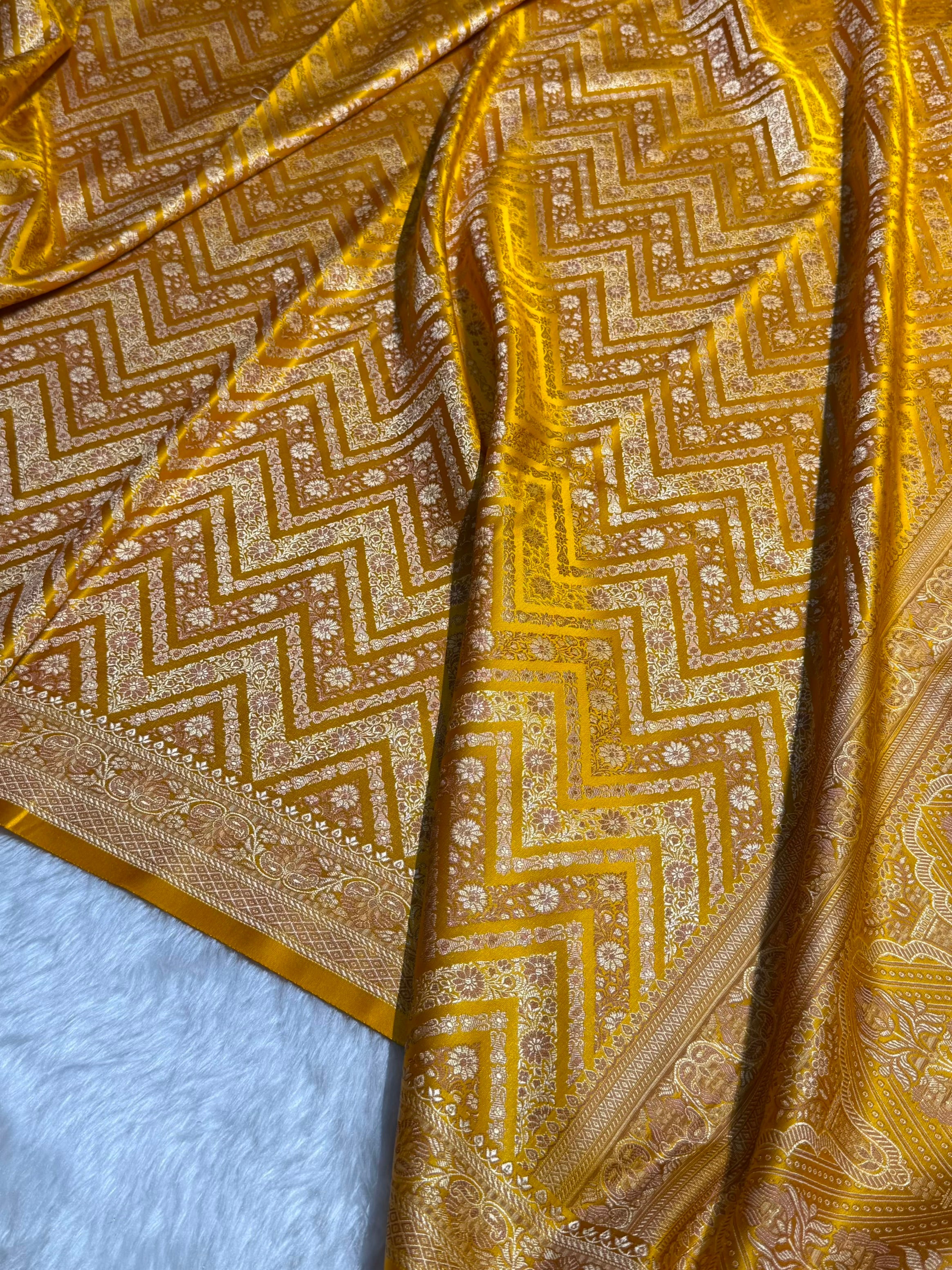 Mustard Jamawar Tanchoi With Minakari Jaal Katan Silk Saree SKTM-26