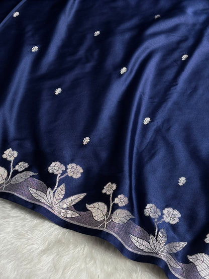 Banarasi Navy Blue Booti Mashru Silk Saree MS58